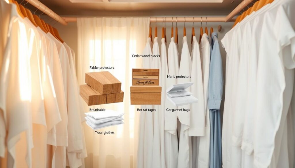 A bright, well-organized closet filled with neatly hung white garments, showcasing a vibrant array of clothes in the foreground. The middle ground features various items used to prevent yellowing, such as cedar wood blocks, fabric protectors, and breathable garment bags, artistically arranged. In the background, soft light filters through a window, casting a warm and inviting glow that accentuates the freshness and cleanliness of the space. The overall atmosphere is calm and serene, evoking a sense of care and attention to preserving clothing. Use a slightly elevated angle to capture the depth of the closet while ensuring the details are crisp and clear, highlighting the methods to prevent yellowing effectively. A bright, well-organized closet filled with neatly hung white garments, showcasing a vibrant array of clothes in the foreground. The middle ground features various items used to prevent yellowing, such as cedar wood blocks, fabric protectors, and breathable garment bags, artistically arranged. In the background, soft light filters through a window, casting a warm and inviting glow that accentuates the freshness and cleanliness of the space. The overall atmosphere is calm and serene, evoking a sense of care and attention to preserving clothing. Use a slightly elevated angle to capture the depth of the closet while ensuring the details are crisp and clear, highlighting the methods to prevent yellowing effectively.