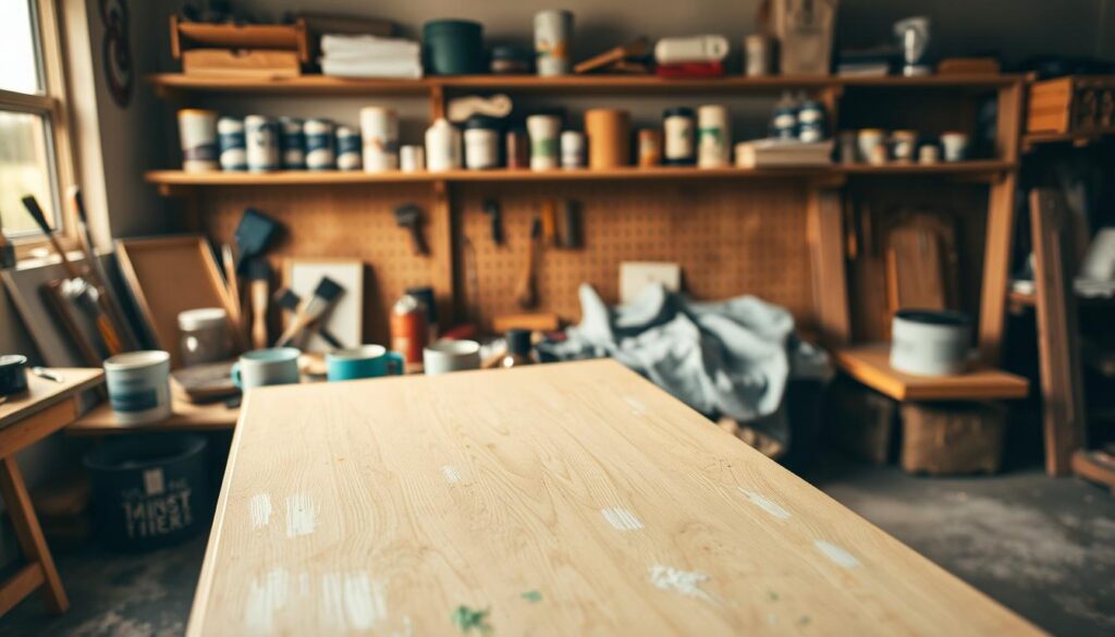 A well-lit workshop scene showcasing a wooden cabinet partially painted, highlighting the mistakes made during the process. In the foreground, paint splatters and uneven brushstrokes are visible on the cabinet's surface, demonstrating common errors. The middle layer features paint cans, brushes, and a drop cloth scattered haphazardly, indicating an amateur approach. In the background, shelves filled with painting tools and materials provide context. The lighting is warm and inviting, creating a cozy atmosphere while subtly emphasizing the imperfections on the cabinet. The angle is slightly tilted, adding a dynamic feel to the composition, evoking a sense of creativity and trial-and-error in furniture painting. A well-lit workshop scene showcasing a wooden cabinet partially painted, highlighting the mistakes made during the process. In the foreground, paint splatters and uneven brushstrokes are visible on the cabinet's surface, demonstrating common errors. The middle layer features paint cans, brushes, and a drop cloth scattered haphazardly, indicating an amateur approach. In the background, shelves filled with painting tools and materials provide context. The lighting is warm and inviting, creating a cozy atmosphere while subtly emphasizing the imperfections on the cabinet. The angle is slightly tilted, adding a dynamic feel to the composition, evoking a sense of creativity and trial-and-error in furniture painting.