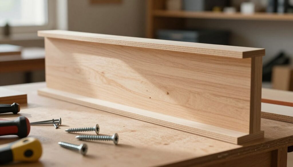A detailed view of the back panel of furniture, showcasing various materials like HDF wood in a workshop setting. In the foreground, tools such as screws and nails, neatly organized, hint at assembly work. The middle ground presents the sturdy back panel, demonstrating its thickness and texture, highlighting wood grain and any protective finishes. The background subtly displays shelves and storage items, enhancing the theme of organization. Soft, natural lighting filters through a nearby window, casting gentle shadows that create a warm, inviting atmosphere. The angle is slightly elevated, focusing on the material's quality, while maintaining a professional tone ideal for DIY enthusiasts. The image evokes a sense of craftsmanship and attention to detail. A detailed view of the back panel of furniture, showcasing various materials like HDF wood in a workshop setting. In the foreground, tools such as screws and nails, neatly organized, hint at assembly work. The middle ground presents the sturdy back panel, demonstrating its thickness and texture, highlighting wood grain and any protective finishes. The background subtly displays shelves and storage items, enhancing the theme of organization. Soft, natural lighting filters through a nearby window, casting gentle shadows that create a warm, inviting atmosphere. The angle is slightly elevated, focusing on the material's quality, while maintaining a professional tone ideal for DIY enthusiasts. The image evokes a sense of craftsmanship and attention to detail.