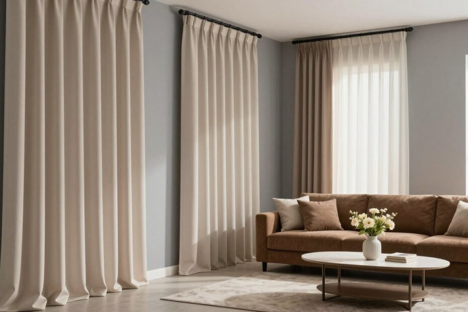 Jakie zasłony do szarych ścian i brązowych mebli